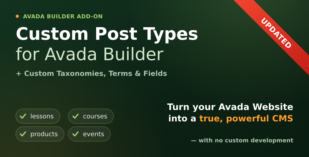 Custom Post Types, Taxonomies and Fields for Avada Builder plugin